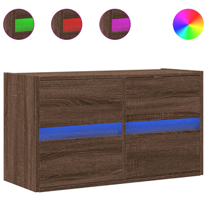 TV Wall Cabinet with LED Lights 80x31x45 cm 1 Width 80 cm Brown oak