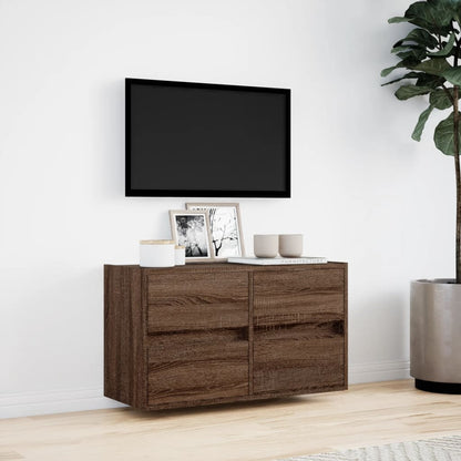 TV Wall Cabinet with LED Lights 80x31x45 cm 1 Width 80 cm Brown oak