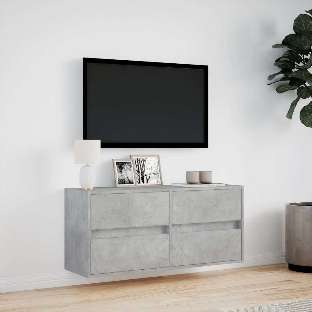 vidaXL TV Wall Cabinet with LED Lights Concrete Grey 100x31x45 cm 4