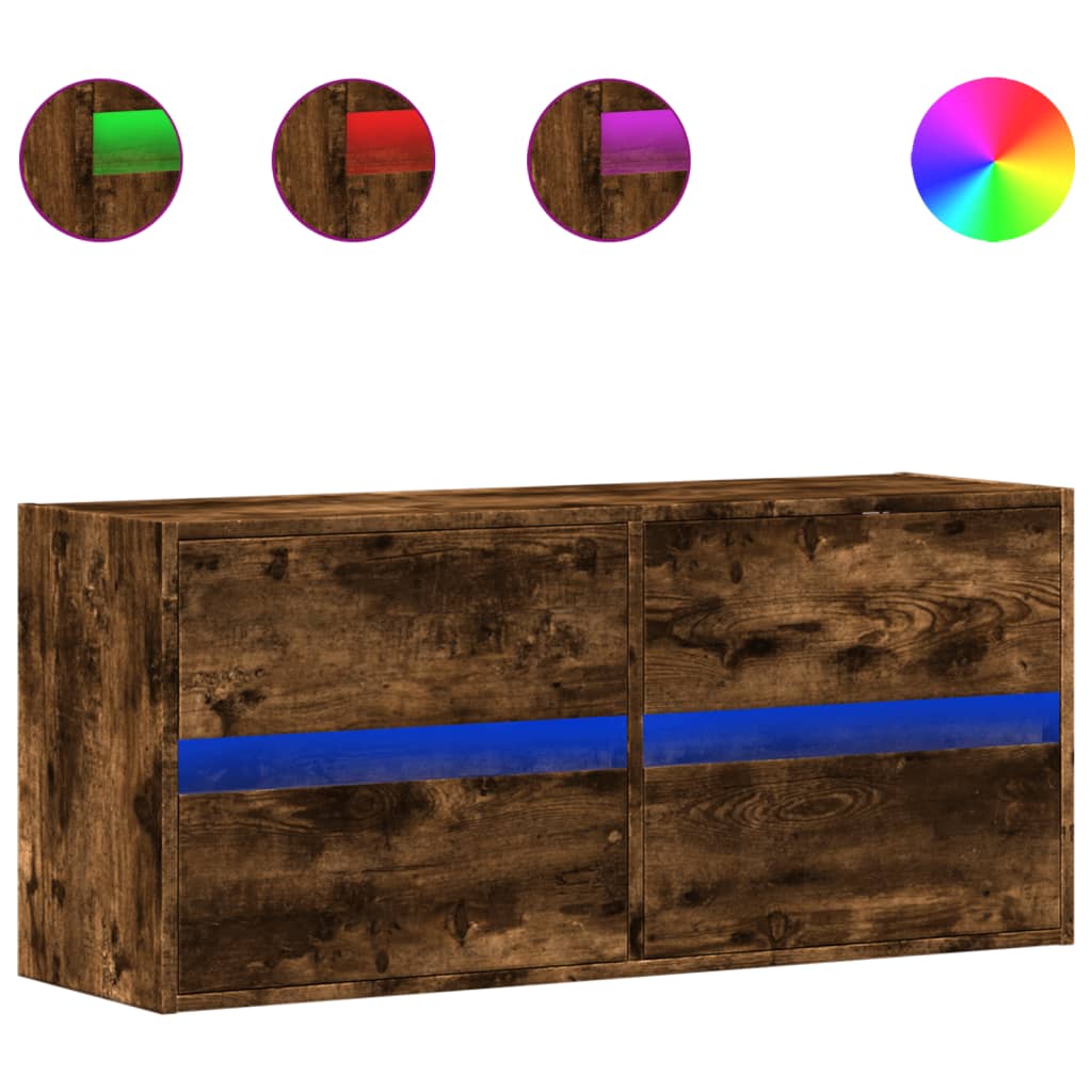 vidaXL TV Wall Cabinet with LED Lights Smoked Oak 100x31x45 cm 2