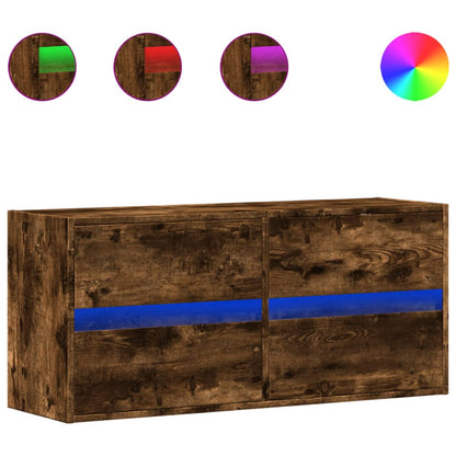 vidaXL TV Wall Cabinet with LED Lights Smoked Oak 100x31x45 cm 2