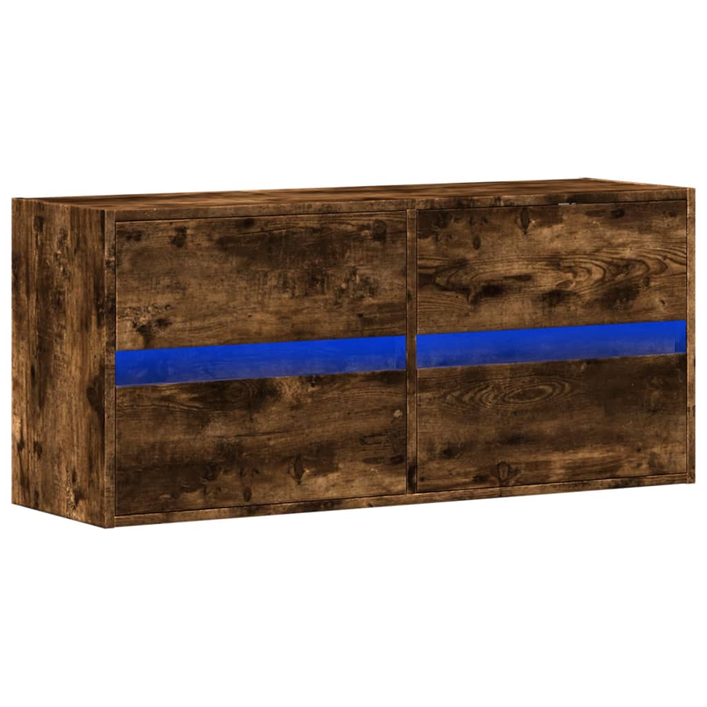 vidaXL TV Wall Cabinet with LED Lights Smoked Oak 100x31x45 cm 3
