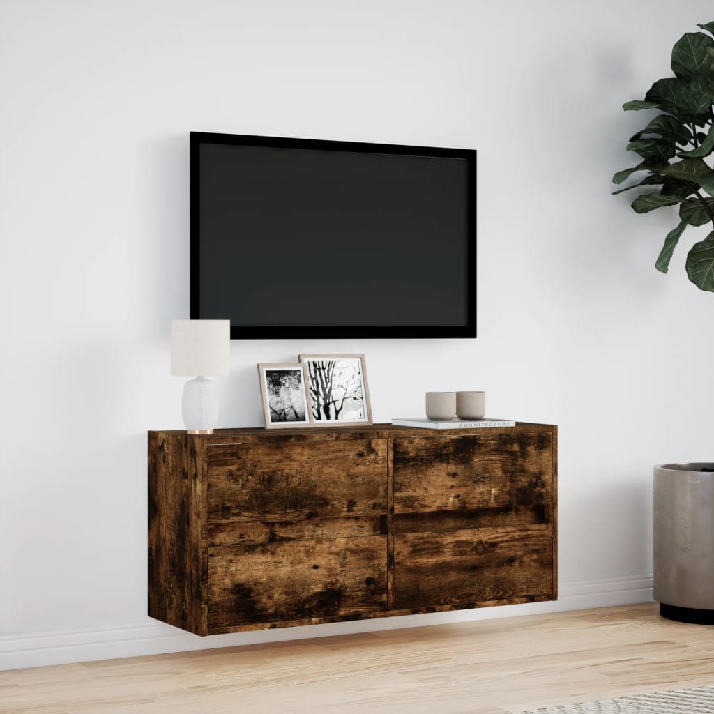 vidaXL TV Wall Cabinet with LED Lights Smoked Oak 100x31x45 cm 4