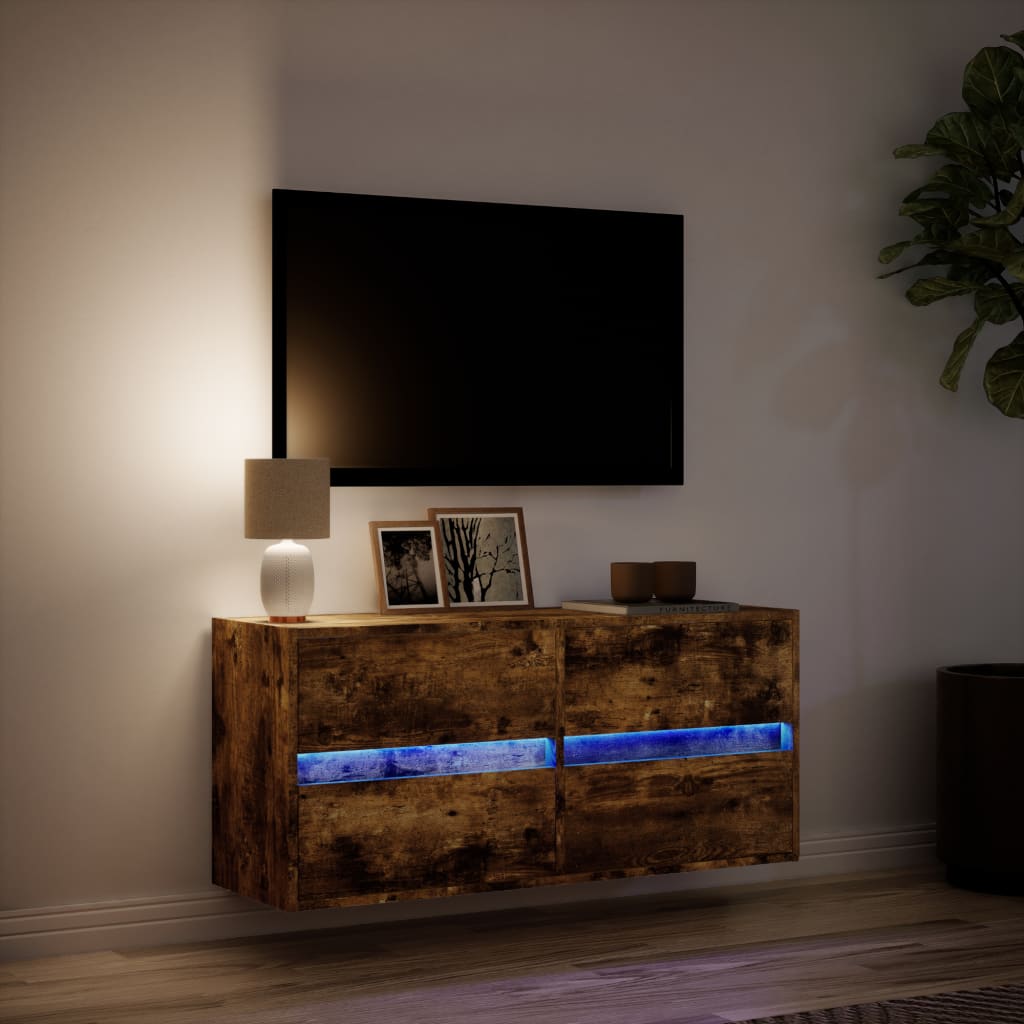 vidaXL TV Wall Cabinet with LED Lights Smoked Oak 100x31x45 cm 5
