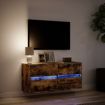 vidaXL TV Wall Cabinet with LED Lights Smoked Oak 100x31x45 cm 5