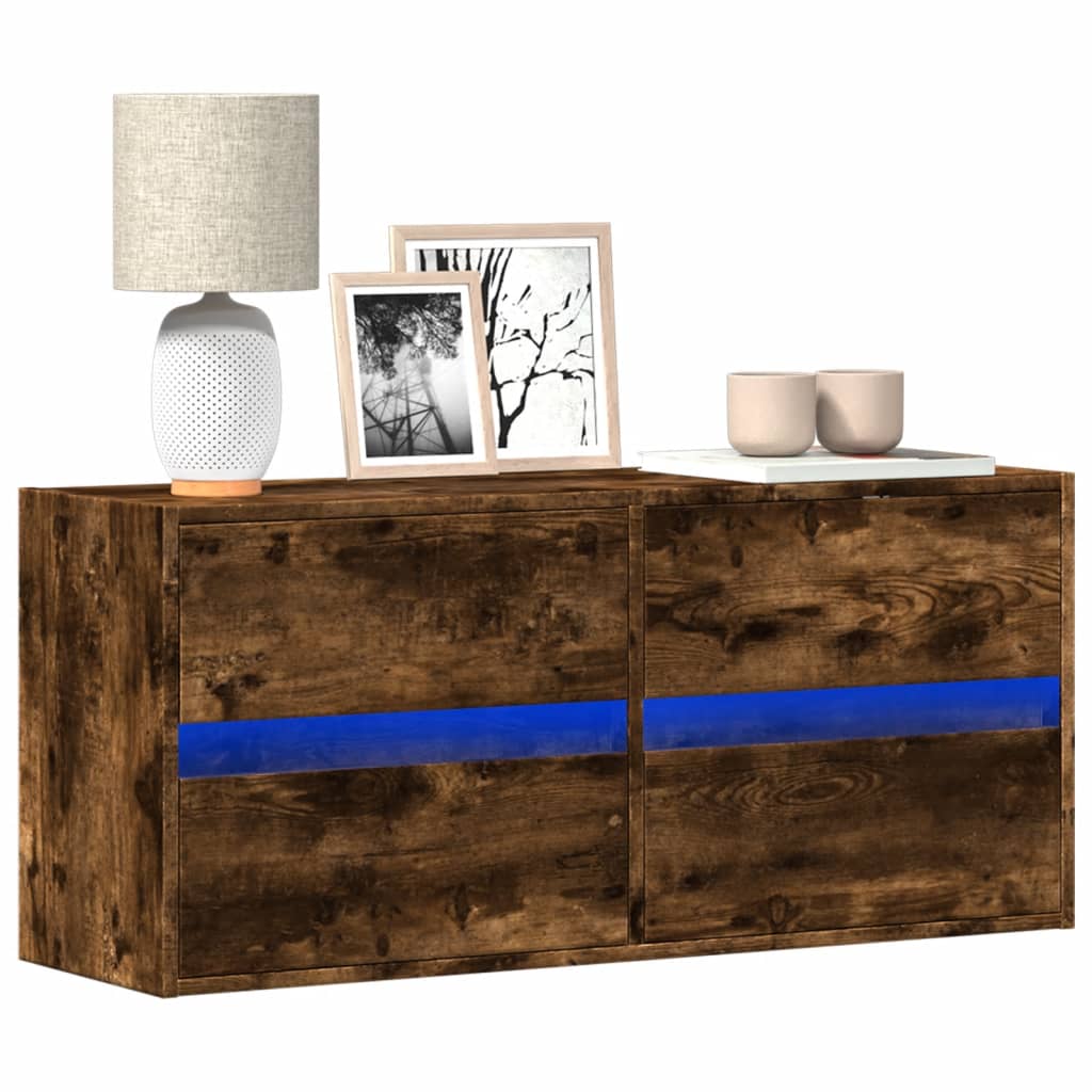 vidaXL TV Wall Cabinet with LED Lights Smoked Oak 100x31x45 cm 1