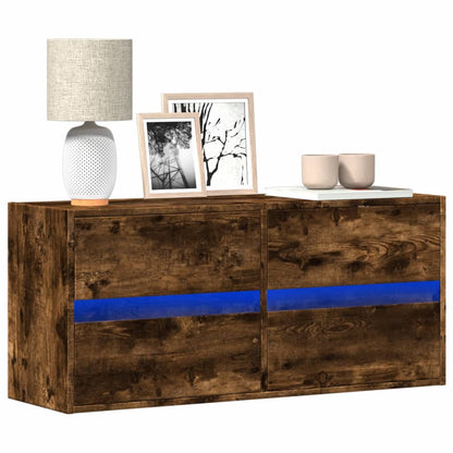 vidaXL TV Wall Cabinet with LED Lights Smoked Oak 100x31x45 cm 1