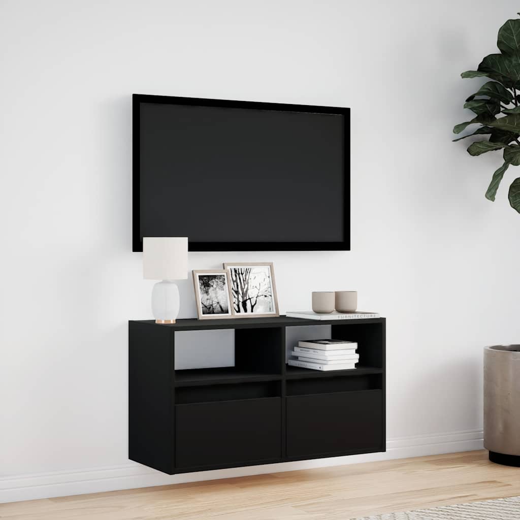 vidaXL TV Wall Cabinet with LED Lights Black 80x31x45 cm 4