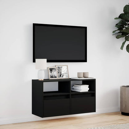 vidaXL TV Wall Cabinet with LED Lights Black 80x31x45 cm 4