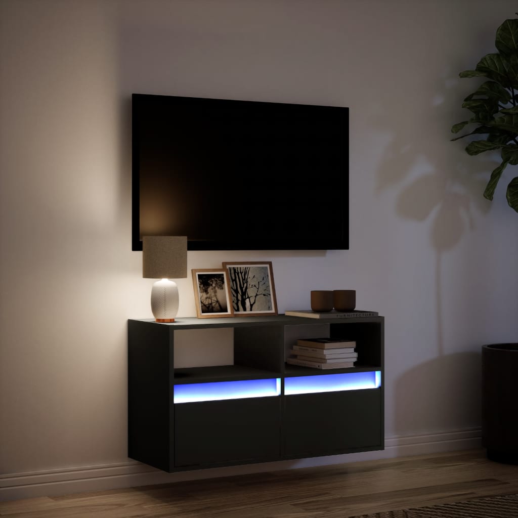 vidaXL TV Wall Cabinet with LED Lights Black 80x31x45 cm 5