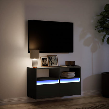 vidaXL TV Wall Cabinet with LED Lights Black 80x31x45 cm 5