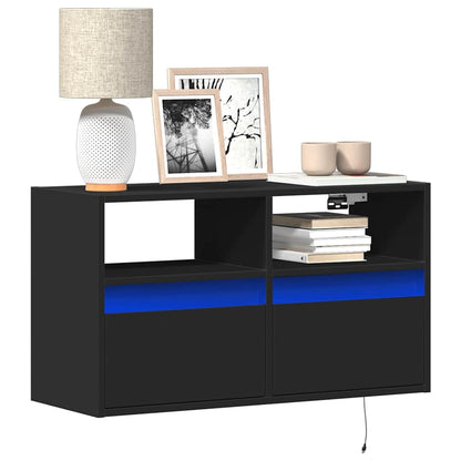 vidaXL TV Wall Cabinet with LED Lights Black 80x31x45 cm 1