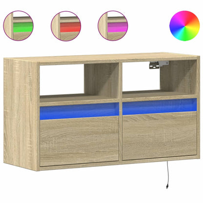 vidaXL TV Wall Cabinet with LED Lights Sonoma Oak 80x31x45 cm 2