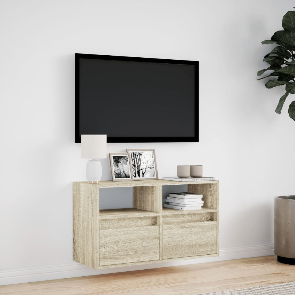 vidaXL TV Wall Cabinet with LED Lights Sonoma Oak 80x31x45 cm 4