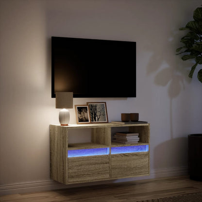 vidaXL TV Wall Cabinet with LED Lights Sonoma Oak 80x31x45 cm 5