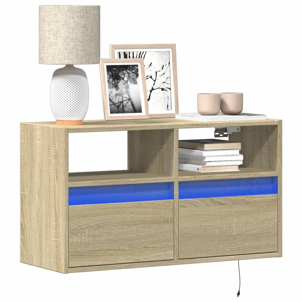 vidaXL TV Wall Cabinet with LED Lights Sonoma Oak 80x31x45 cm 1