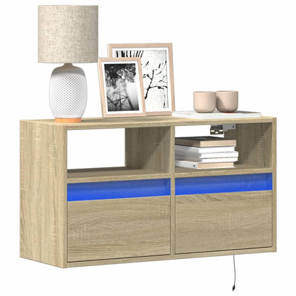 vidaXL TV Wall Cabinet with LED Lights Sonoma Oak 80x31x45 cm 1