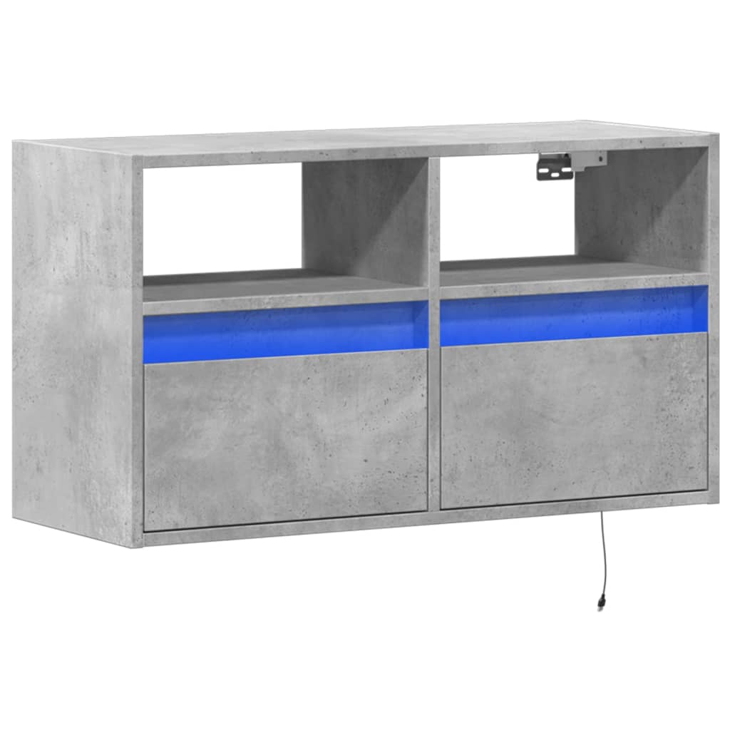 vidaXL TV Wall Cabinet with LED Lights Concrete Grey 80x31x45 cm 3