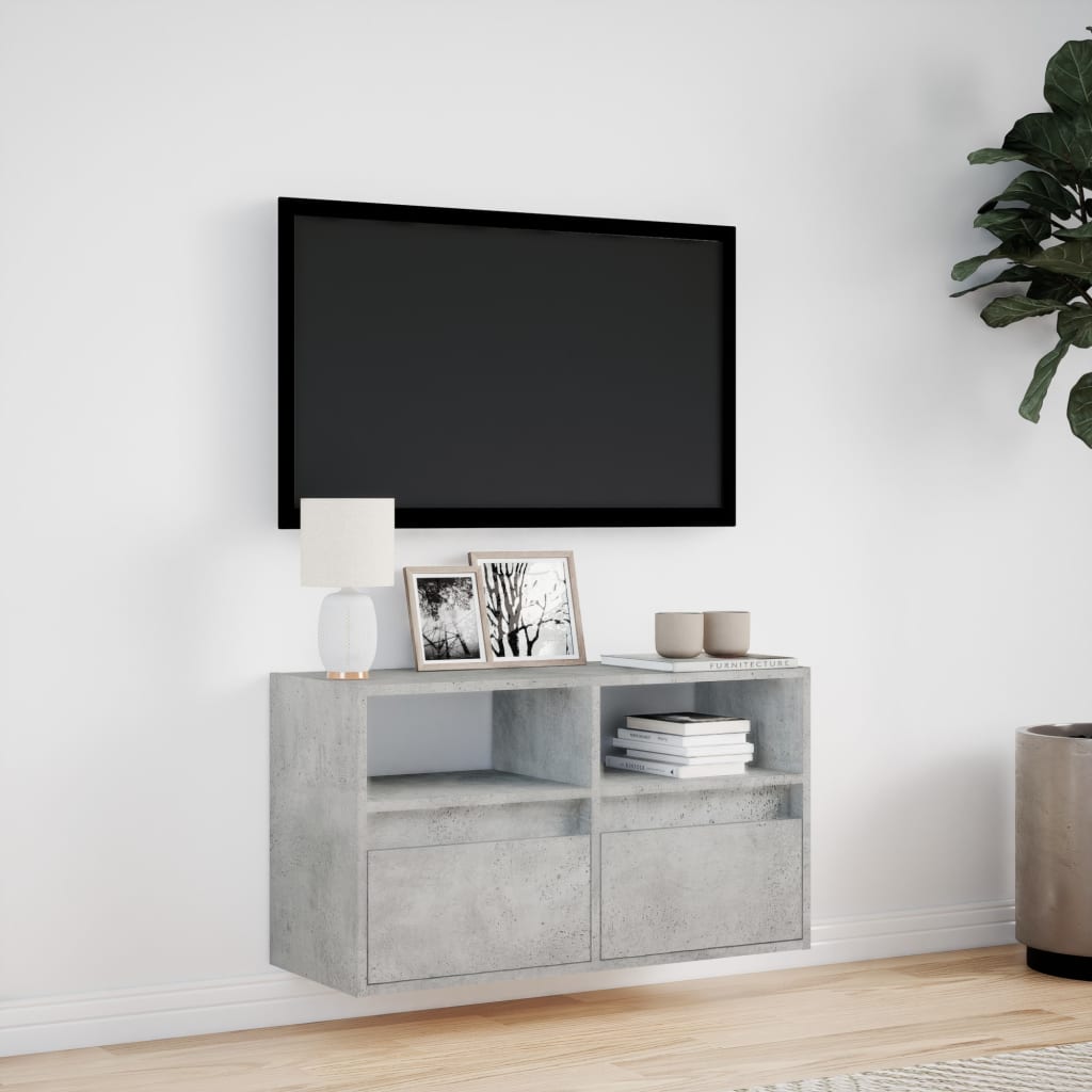 vidaXL TV Wall Cabinet with LED Lights Concrete Grey 80x31x45 cm 4