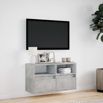 vidaXL TV Wall Cabinet with LED Lights Concrete Grey 80x31x45 cm 4