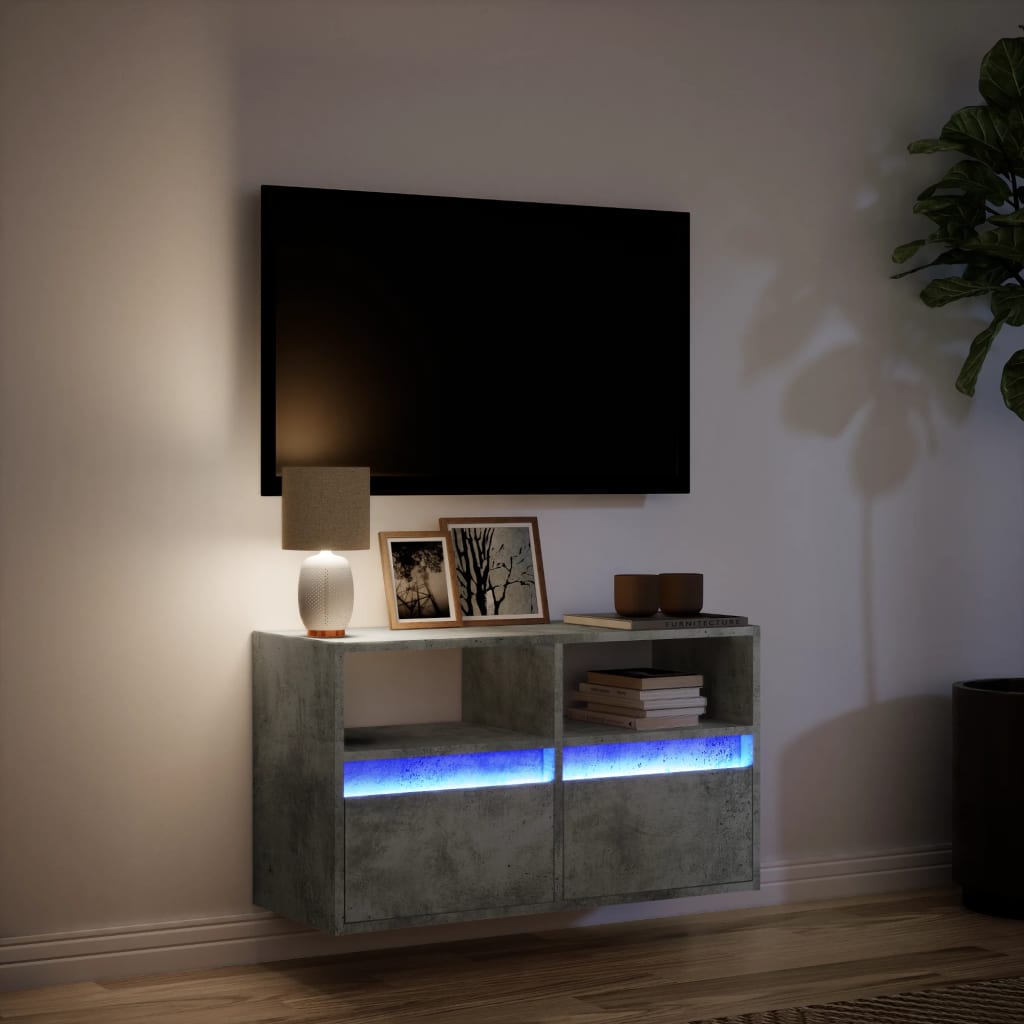 vidaXL TV Wall Cabinet with LED Lights Concrete Grey 80x31x45 cm 5