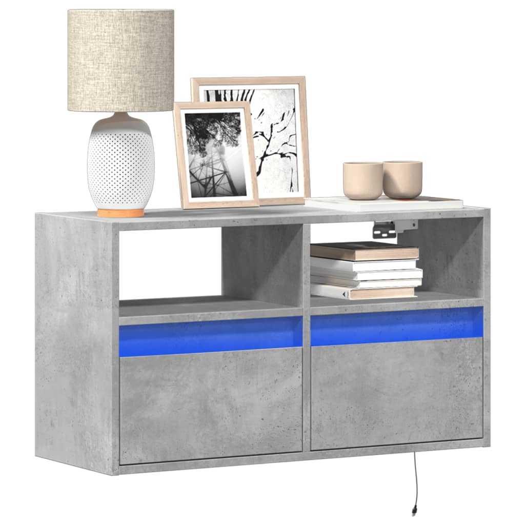vidaXL TV Wall Cabinet with LED Lights Concrete Grey 80x31x45 cm 1