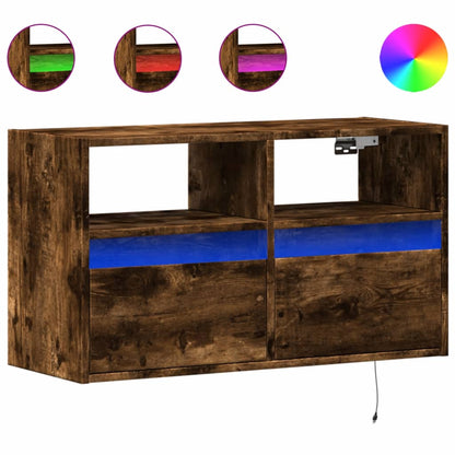 vidaXL TV Wall Cabinet with LED Lights Smoked Oak 80x31x45 cm 2