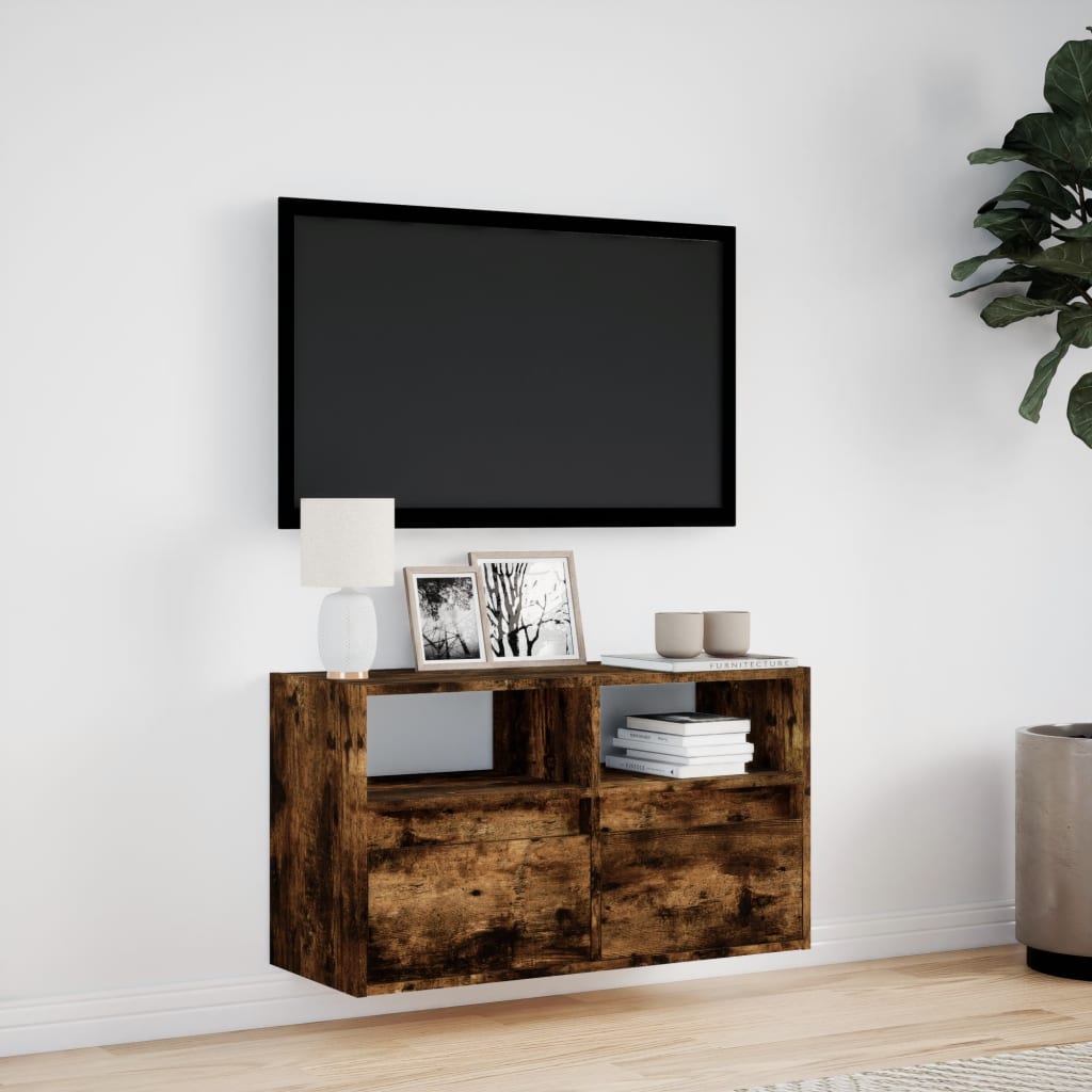 vidaXL TV Wall Cabinet with LED Lights Smoked Oak 80x31x45 cm 4
