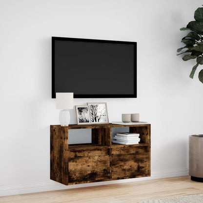 vidaXL TV Wall Cabinet with LED Lights Smoked Oak 80x31x45 cm 4