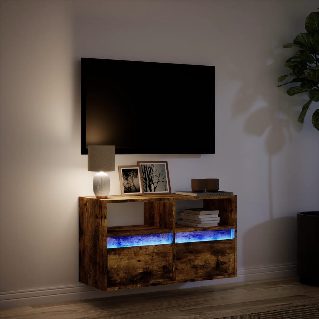 vidaXL TV Wall Cabinet with LED Lights Smoked Oak 80x31x45 cm 5