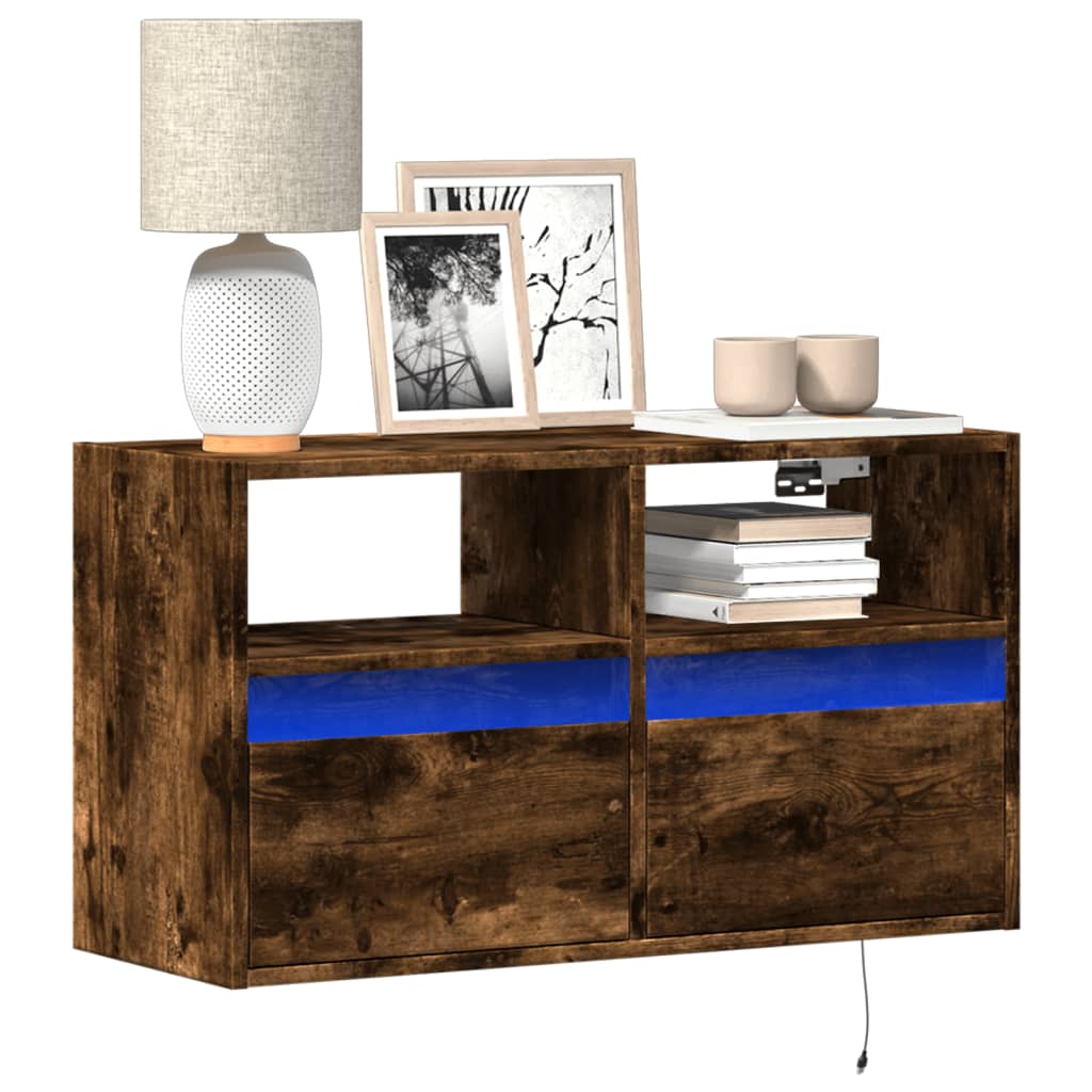 vidaXL TV Wall Cabinet with LED Lights Smoked Oak 80x31x45 cm 1