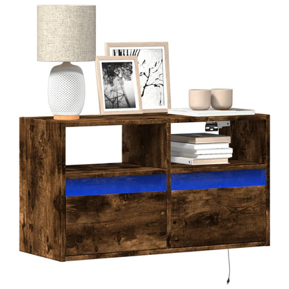 vidaXL TV Wall Cabinet with LED Lights Smoked Oak 80x31x45 cm 1