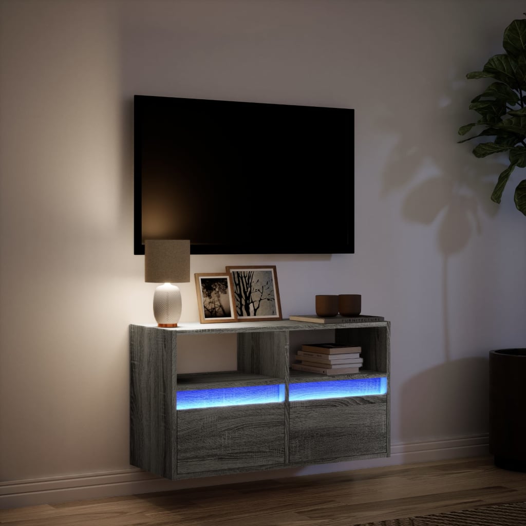 vidaXL TV Wall Cabinet with LED Lights Grey Sonoma 80x31x45 cm 5