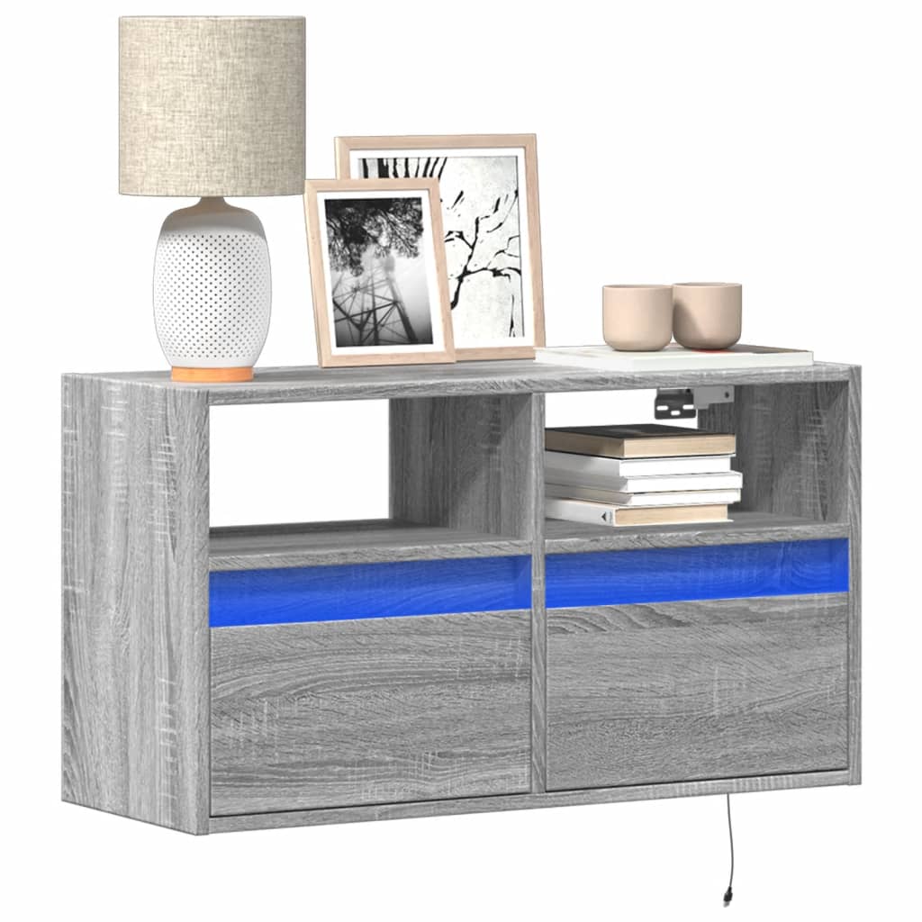 vidaXL TV Wall Cabinet with LED Lights Grey Sonoma 80x31x45 cm 1
