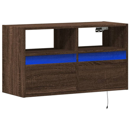 vidaXL TV Wall Cabinet with LED Lights Brown Oak 80x31x45 cm 3