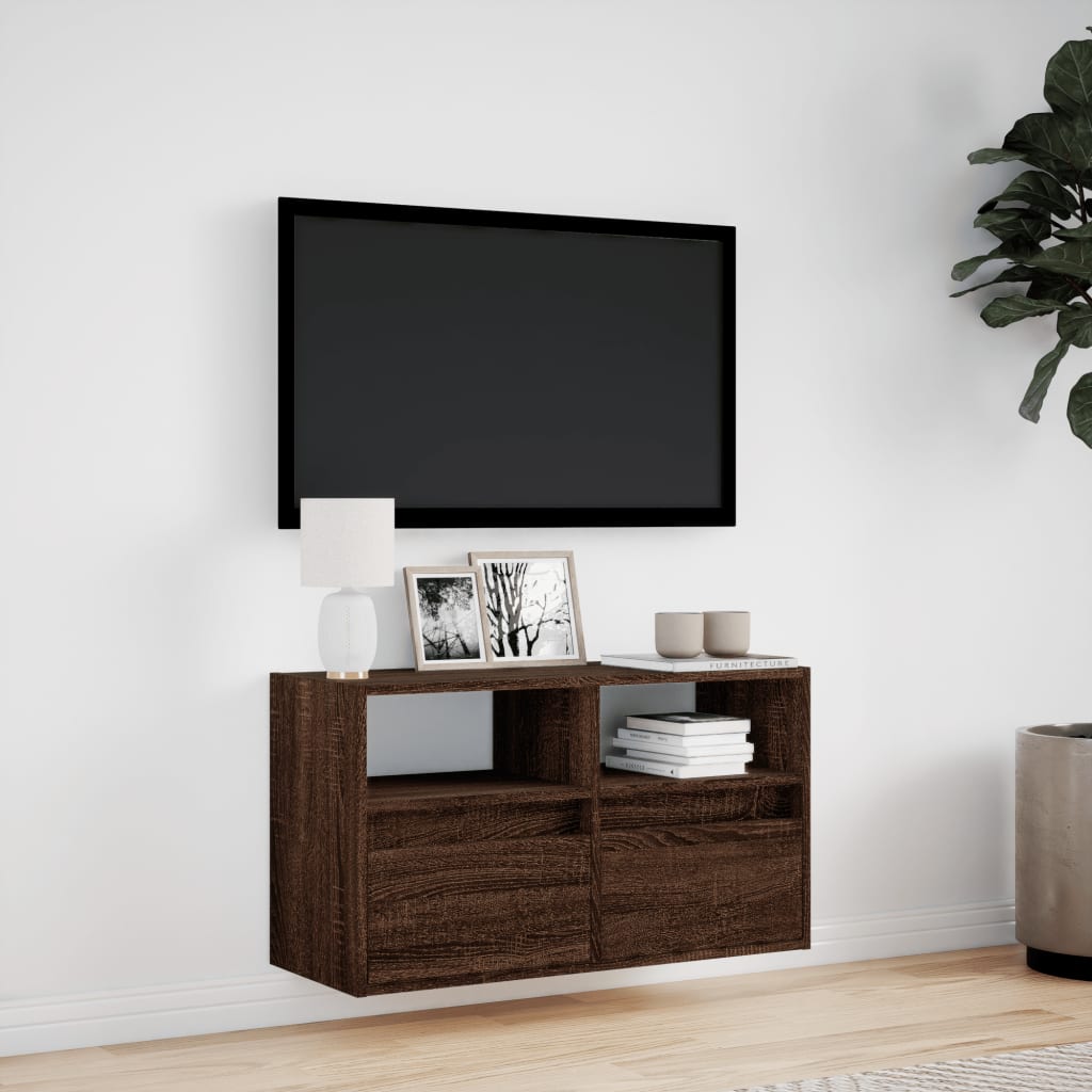 vidaXL TV Wall Cabinet with LED Lights Brown Oak 80x31x45 cm 4