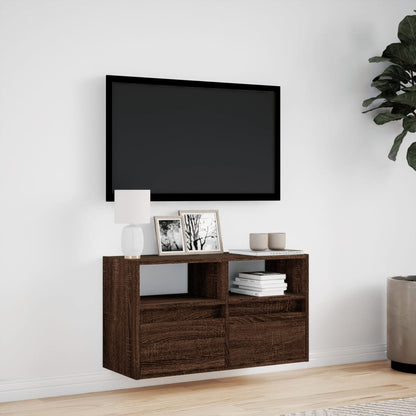 vidaXL TV Wall Cabinet with LED Lights Brown Oak 80x31x45 cm 4