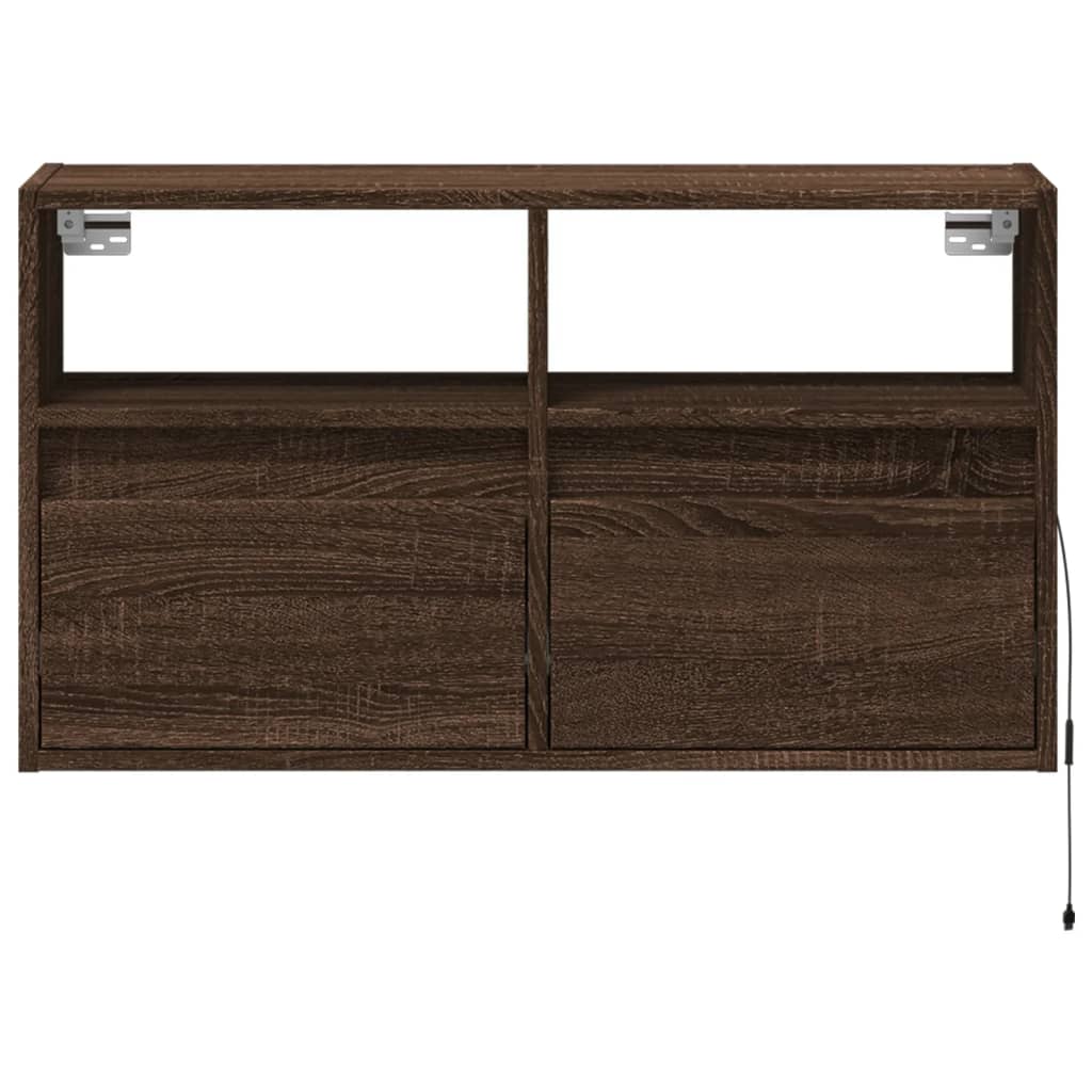 vidaXL TV Wall Cabinet with LED Lights Brown Oak 80x31x45 cm 6