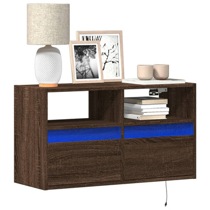 vidaXL TV Wall Cabinet with LED Lights Brown Oak 80x31x45 cm 1
