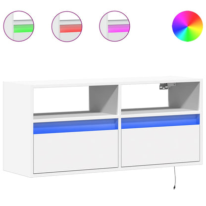 vidaXL TV Wall Cabinet with LED Lights White 100x31x45 cm 2
