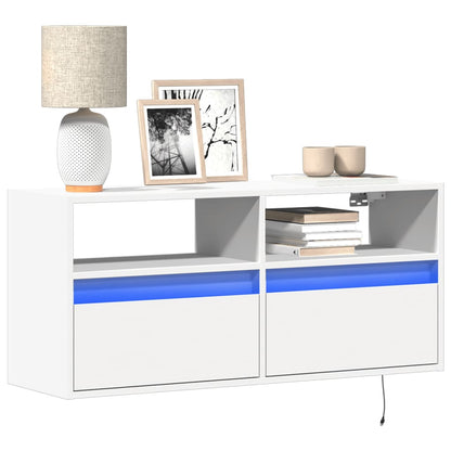 vidaXL TV Wall Cabinet with LED Lights White 100x31x45 cm 1