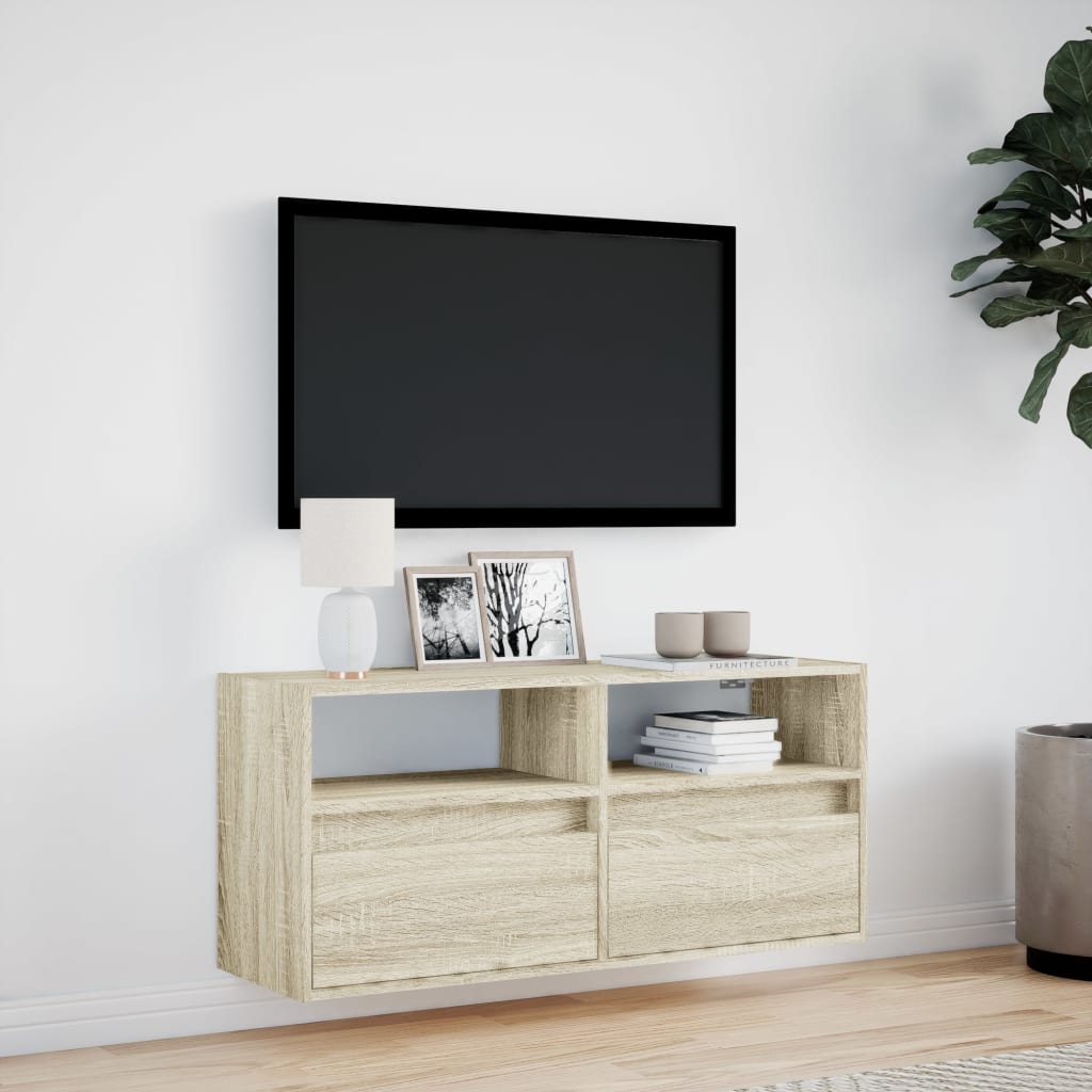 vidaXL TV Wall Cabinet with LED Lights Sonoma Oak 100x31x45 cm 4
