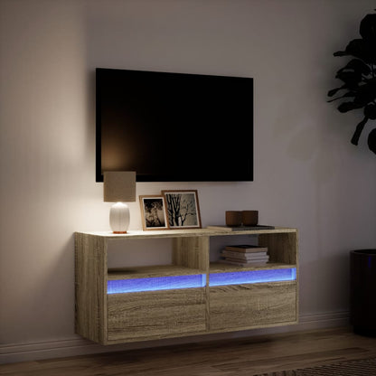 vidaXL TV Wall Cabinet with LED Lights Sonoma Oak 100x31x45 cm 5