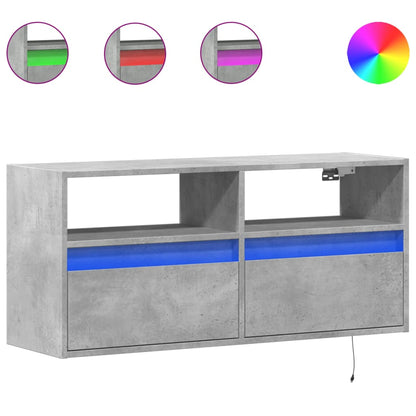 vidaXL TV Wall Cabinet with LED Lights Concrete Grey 100x31x45 cm 2