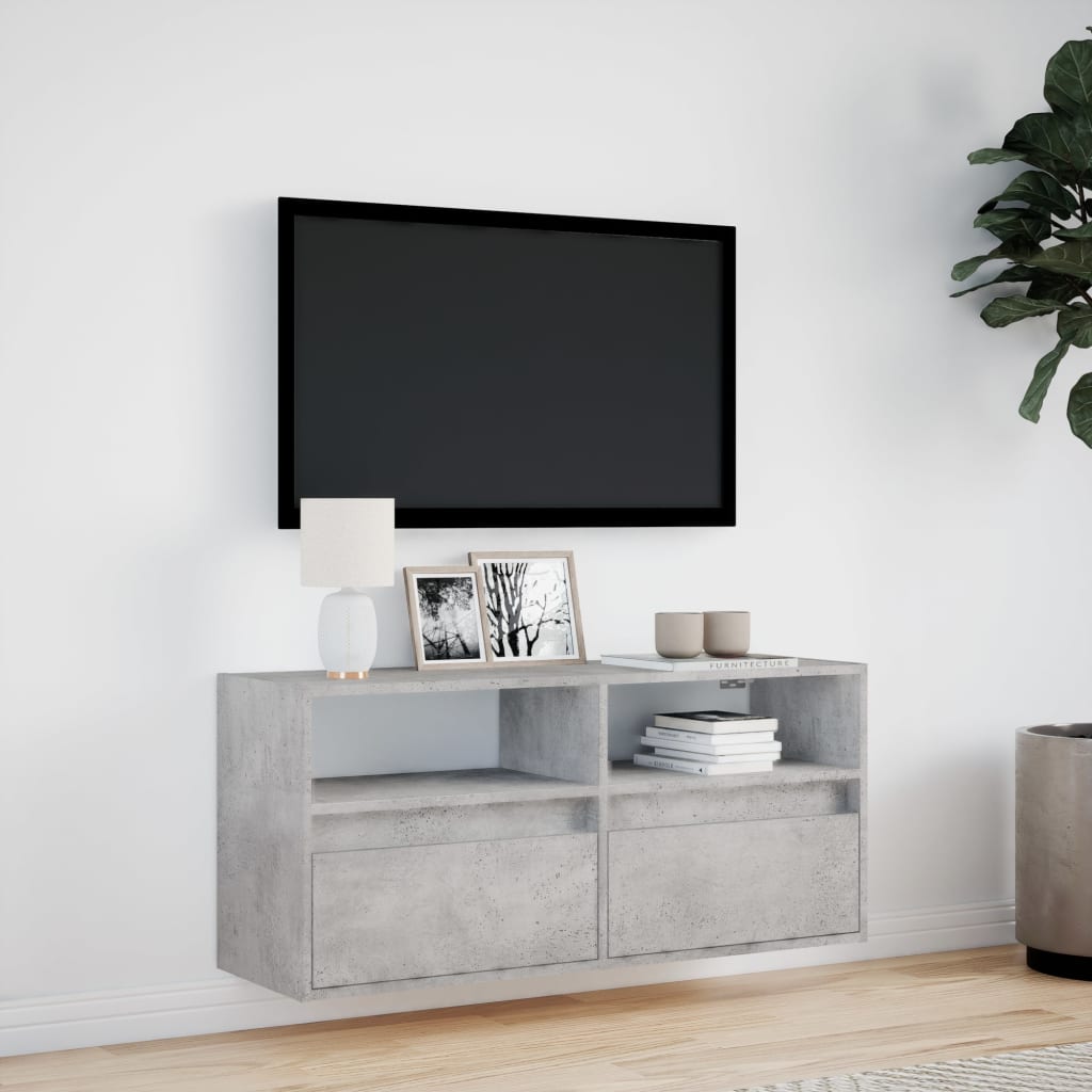 vidaXL TV Wall Cabinet with LED Lights Concrete Grey 100x31x45 cm 4