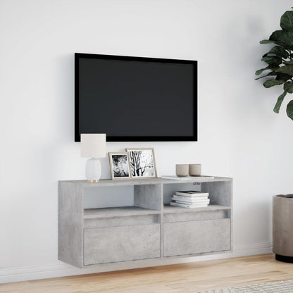vidaXL TV Wall Cabinet with LED Lights Concrete Grey 100x31x45 cm 4