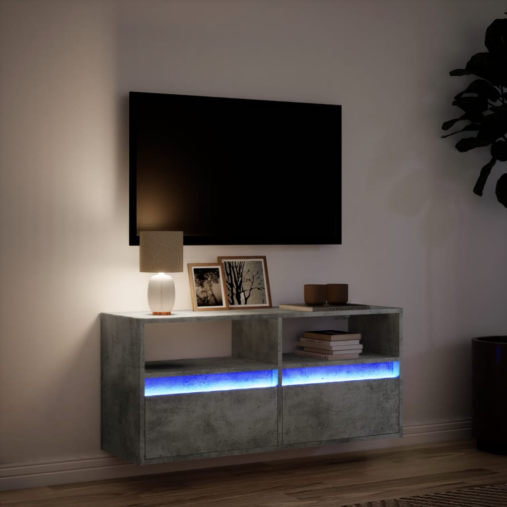 vidaXL TV Wall Cabinet with LED Lights Concrete Grey 100x31x45 cm 5