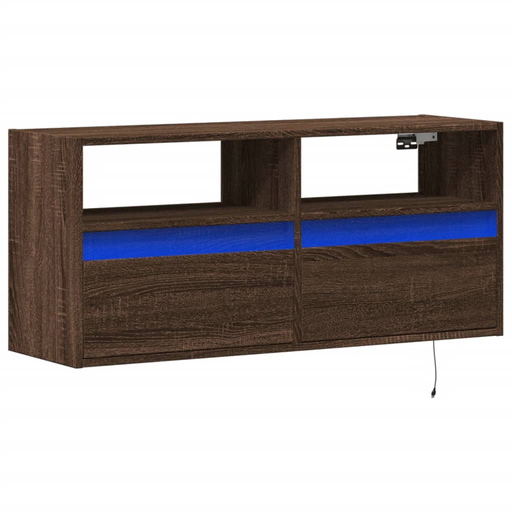vidaXL TV Wall Cabinet with LED Lights Brown Oak 100x31x45 cm 3