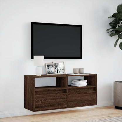 vidaXL TV Wall Cabinet with LED Lights Brown Oak 100x31x45 cm 4
