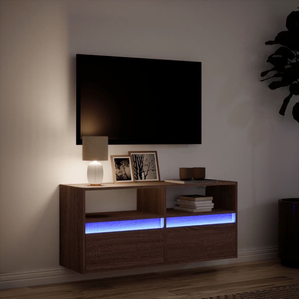 vidaXL TV Wall Cabinet with LED Lights Brown Oak 100x31x45 cm 5